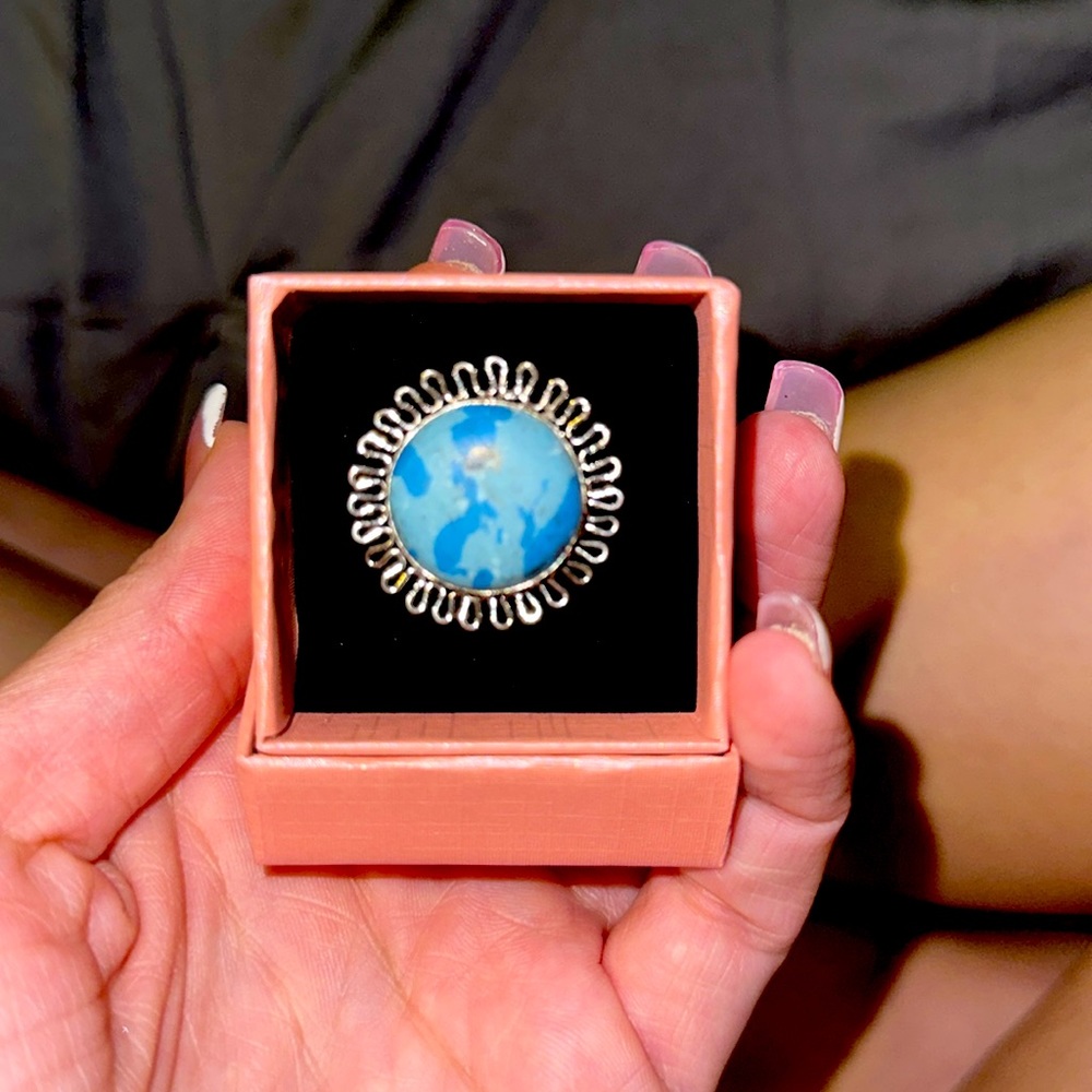 Madagascar Blue Apatite Gemstone Handmade 925 Sterling Silver Jewelry Ring S. 8